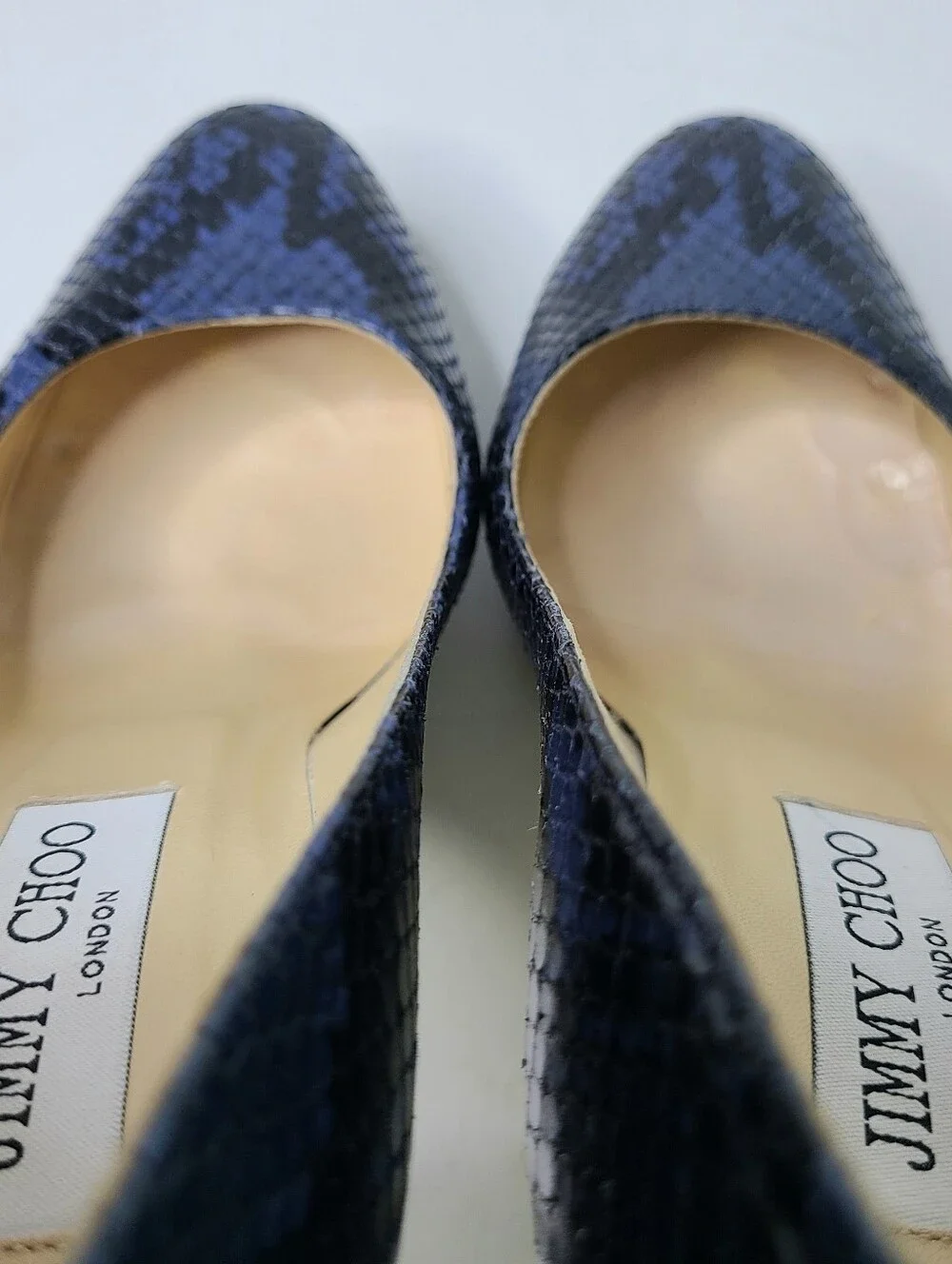Jimmy Choo London Cosmic Navy Embossed Snakeskin Print Leather Platform Pumps